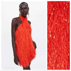 NWOT. Zara Red Halter Neck Mini Dress. Size S.